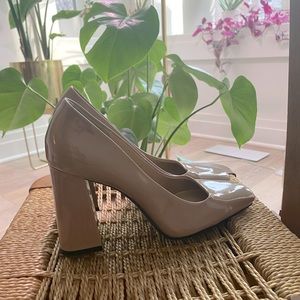 H&M Chunky Heeled Patent Nude Pump - Size 37